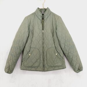 Eddie Bauer Women's Quilted Olive Green Zip Up Casual Jacket P4451